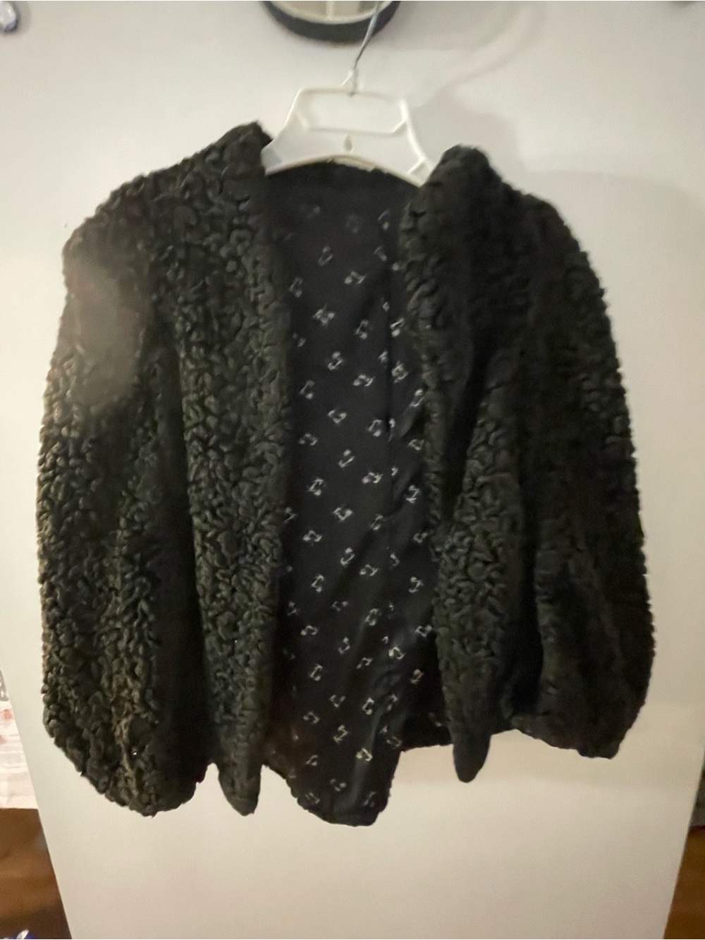 Black Faux Shearling Shaw Jacket - Women's
